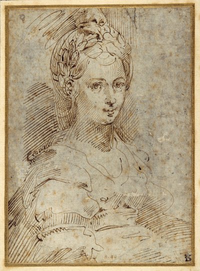 Halv længde af en siddende kvinde (pen og blæk på papir) af Parmigianino