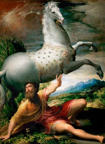 "The Conversion of Saint Paul on the Road to Damaskus" Maleri af Girolamo Francesco Maria Mazzola eller Mazzuoli dit il Parmigianino med tilnavnet Parmesanen (1503-1540) omkring 1528 kunsthistorisk museum, Wien af Parmigianino