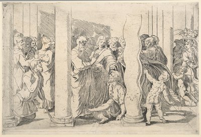 De hellige Peter og Johannes helbreder den lamme mand ved den gyldne port af Parmigianino