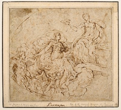 Studie af Jomfruens kroning for Santa Maria della Steccata, Parma af Parmigianino