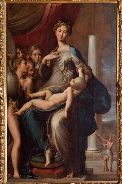 Jomfru med lang hals - 1534 Olie på træ af Parmigianino
