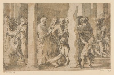 De hellige Peter og Johannes helbreder en lamme af Parmigianino (attributed to)