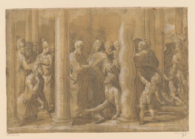 De hellige Peter og Johannes helbreder en lamme af Parmigianino (attributed to)