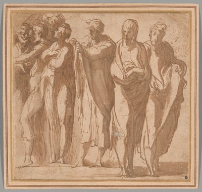 Gruppe af ni stående figurer af Parmigianino