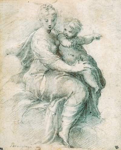 Madonna og barn på skyerne, c1525. af Parmigianino
