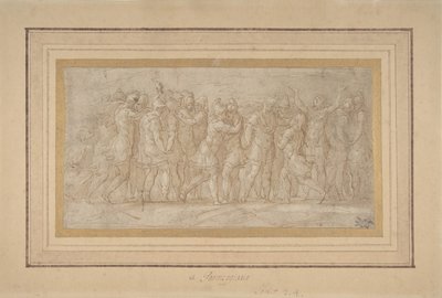 Romerske eller græske krigere fejrer efter en sejr., 1503-40. af Parmigianino