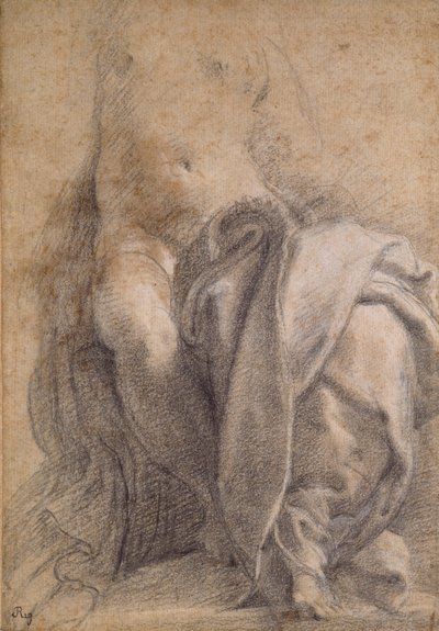 Siddende halvnøgen kvinde iført draperi, 1520-1540 af Parmigianino
