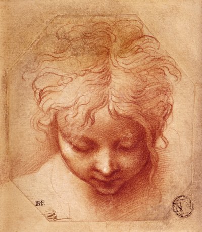 Studie af et hoved (rødt kridt på papir) af Parmigianino