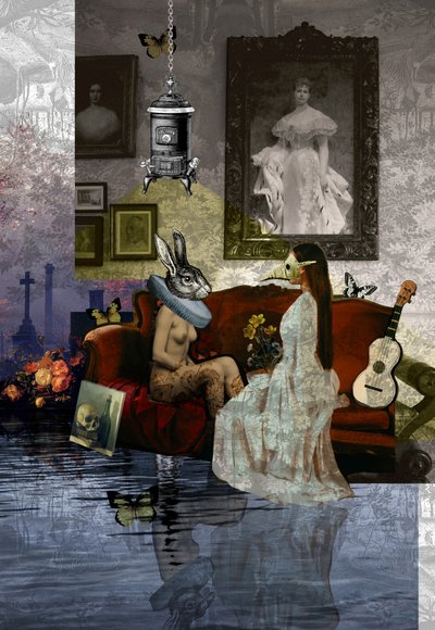 Surrealistisk spejlbillede af en maske af Pascal Bouchet-Spiegel