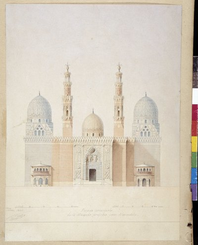 Arkitektur: hovedfacadeprojekt af moskeen i Alexandria. Egypten. Tegning af Pascal Coste (1787-1879) af Pascal Xavier (after) Coste