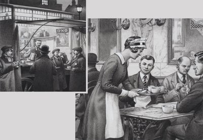 Edwardian Coffee Stall and Teashop (gouache på papir) af Pat (1907 95) Nicolle