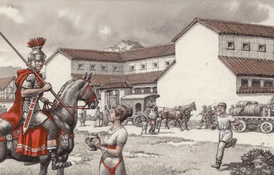 Posthus i det romerske Britannien (gouache på papir) af Pat (1907 95) Nicolle