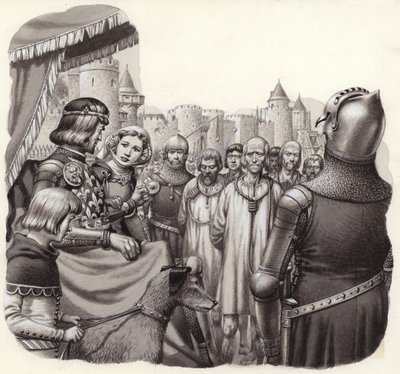 Seks modige borgere fra Calais på vej til at blive henrettet (gouache på papir) af Pat (1907 95) Nicolle