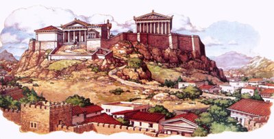 Akropolis, eller Athens gamle citadel, som det så ud i det 5. århundrede af Pat (1907 95) Nicolle