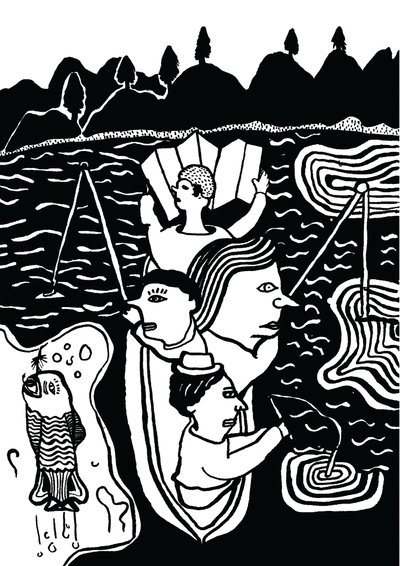 Catching A Fish, 2014 (blæk og pensel) af Pat Macdonald