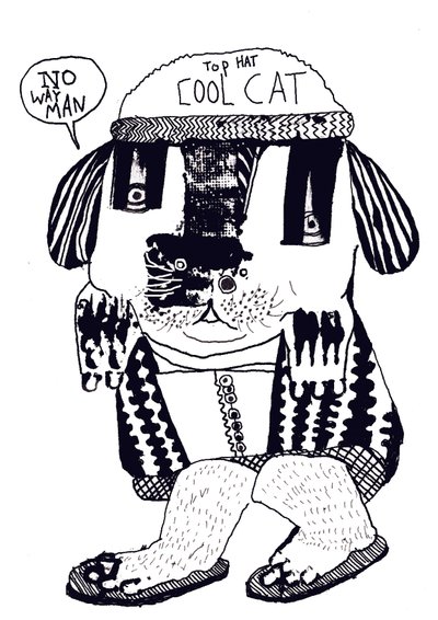 Cool Cat, 2014 (blæk og olie) af Pat Macdonald