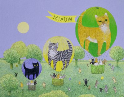 Cat Balloon Race (akryl på lærred) af Pat Scott