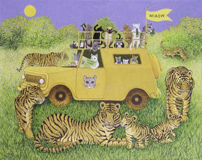 Cat Safari (olie på lærred) af Pat Scott