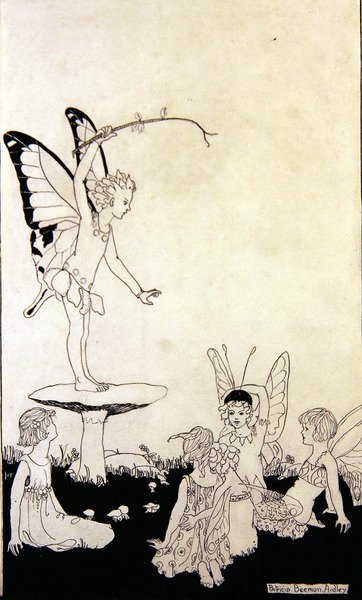 Fairy Lessons (pen og blæk på papir) af Patricia Beeman Ardley