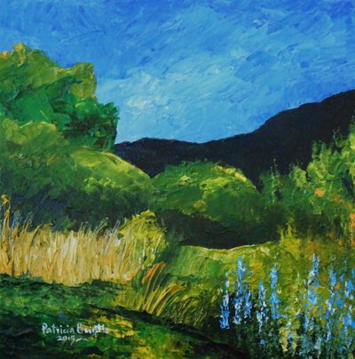 Blå Lupiner, 2015 (akryl på lærred) af Patricia Brintle