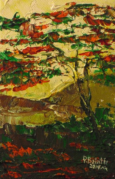 Flamboyant i blomst, 2014 (akryl på lærred) af Patricia Brintle