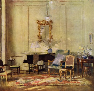 Salon af Sir James Guthrie (farve litho) af Patrick William Adam