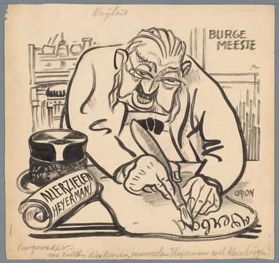Borgmester forbyder Heijermans Alle Sjæles Dag Frihed (titel på objekt) af Patricq Kroon (signed by artist)