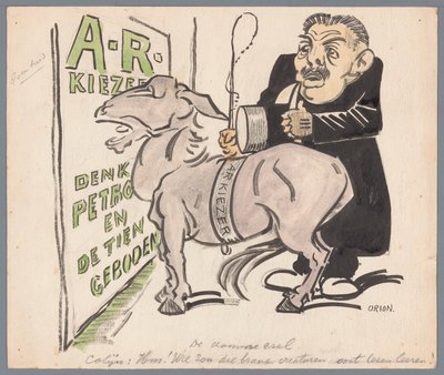 Colijn med den antirevolutionære vælger som æsel The Dumb Ass (titel på objekt) af Patricq Kroon (signed by artist)