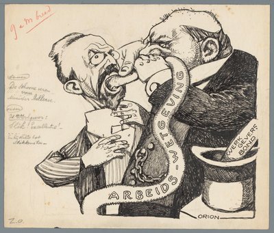 minister Aalberse og arbejdsgiveren Minister Aalberses rene fjer (titel på objekt) af Patricq Kroon (signed by artist)