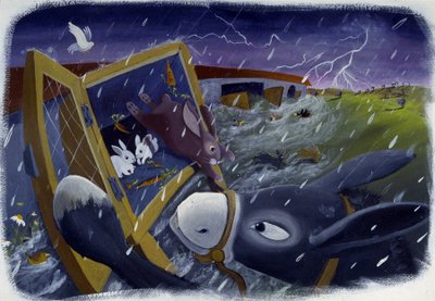 Dyr og Noes ark under syndfloden, illustration af Patrizia La Porta. af Patrizia La Porta