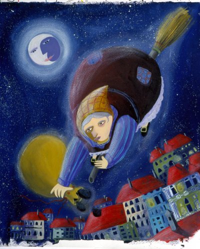 "Befana" på sin kost - illustration af Patrizia La Porta af Patrizia La Porta