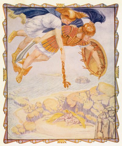 Perseus ser gorgonerne (farvelitografi) af Patten (after) Wilson