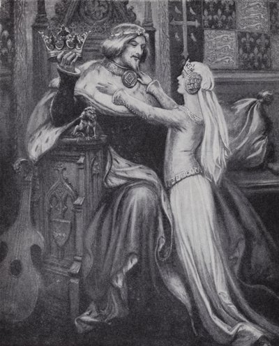 Kong Richard II med den unge Isabella af Valois (litho) af Paul (after) Hardy