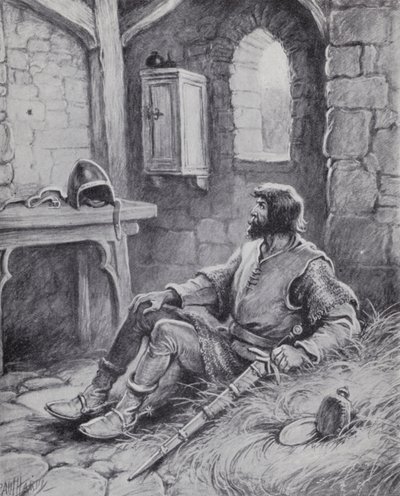 Robert the Bruce med edderkoppen, der inspirerede ham til igen at prøve at besejre englænderne (litho) af Paul (after) Hardy