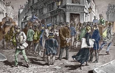 Udsigt over Rue du Croissant i Paris, sæde for mange aviser af Paul (after) Merwart