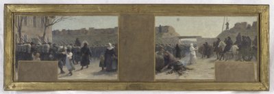 Skitse til præfektens kontor på Hôtel de Ville: Tropper på vej ud under belejringen af Paris i 1870 af Paul Albert Baudouin