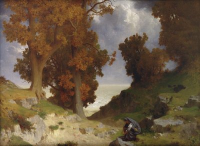 Landskab med figuren Clotho af Paul Alfred de Curzon