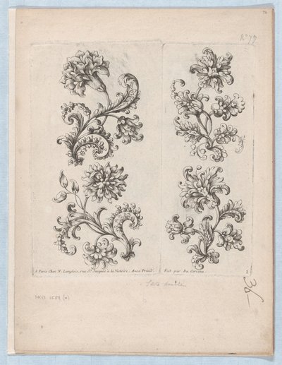 Serie af små blomstermotiver, tavle 1, ca. 1670-85., ca. 1670-85. af Paul Androuet Du Cerceau