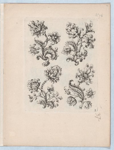 Serie af små blomstermotiver, tavle 2, ca. 1670-85., ca. 1670-85. af Paul Androuet Du Cerceau
