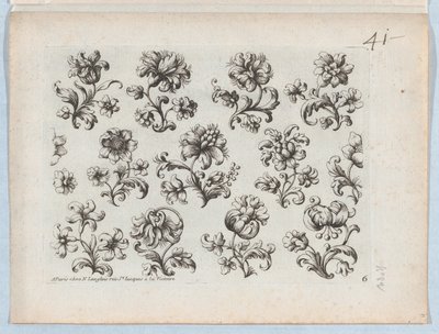 Serie af små blomstermotiver, tavle 6, ca. 1670-85., ca. 1670-85. af Paul Androuet Du Cerceau