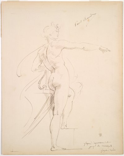 Studie af Apollo for Marsyas (recto); Ansigt i profil (verso) af Paul Baudry