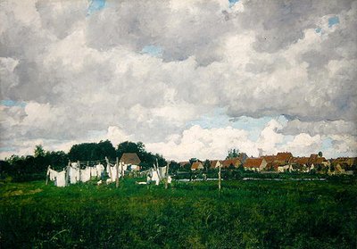 Mecklenburg, Landskab med den lille by Schwann på Warnow af Paul Baum