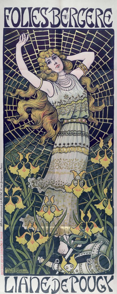 Reklameplakat for Liane de Pougy på Folies-Bergere, Paris, slutningen af det 19. århundrede af Paul Berthon