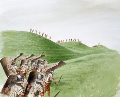 Romerske soldater i kamp med keltiske stammer, 1. århundrede, c1990-2010 af Paul Birkbeck