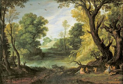 Landskab med nymfer og satyrer, 1623 af Paul Bril