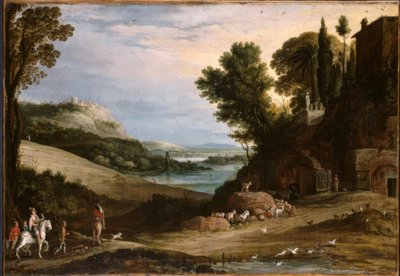 P.Bril, Italiensk landskab med falkejagt / maleri af Paul Bril