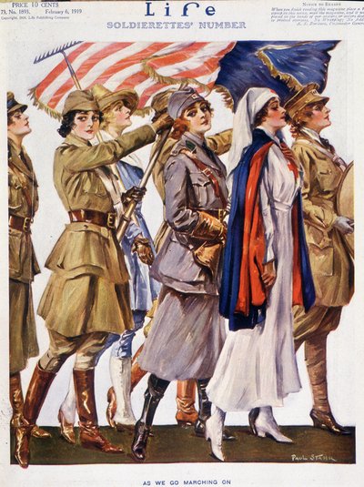 Amerikanske kvinder (soldater, landmænd, sygeplejersker) flyver med flag, af Stahr (1883-1953) - ko. "Life" fra 06/02/1919. af Paul C. Stahr