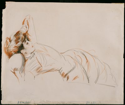 En elegant dame liggende af Paul Cesar Helleu