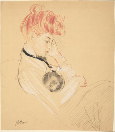 Madame Helleu vugger Paulette i hendes arme af Paul Cesar Helleu