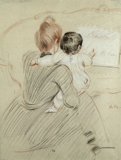 Madame Paul Helleu og hendes datter Paulette, 1905 (farvet blyant på papir) af Paul Cesar Helleu